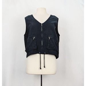 Vintage 90s Vest Esprit Navy Blue Gray Polka Dots Corduroy Zip Misses Size L